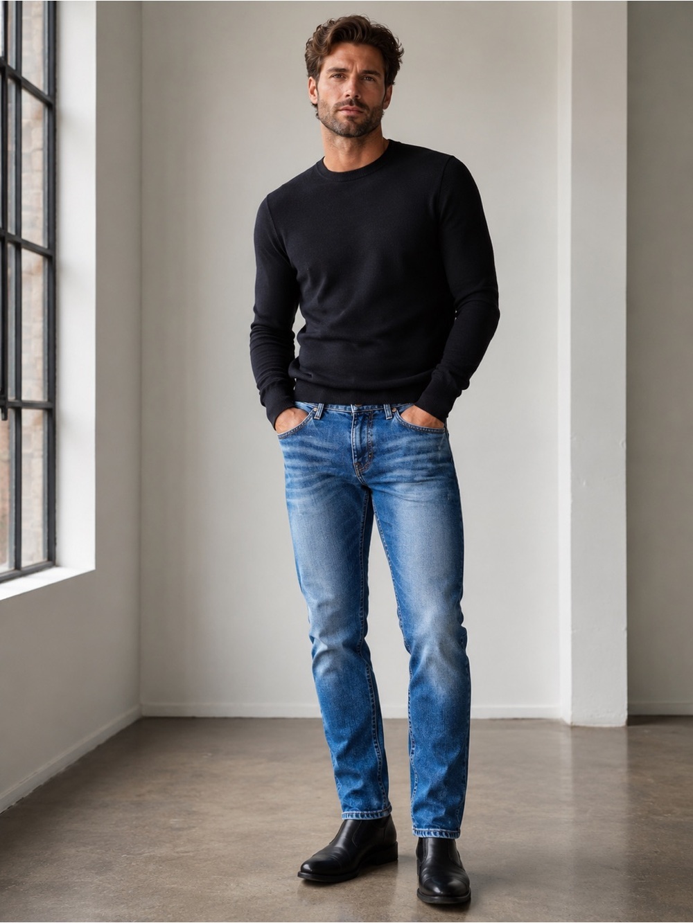 BUFFALO DAVID BITTON Evan-X Slim Straight Jeans 33x32 Blue Stretch Denim